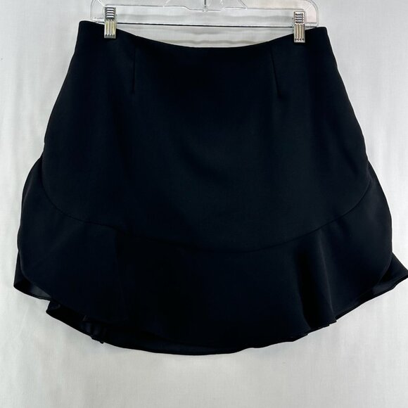 Banana Republic Flounce Mini Skirt Womens Sz 10 Back Zip Lined Ruffle Hem Black - Picture 1 of 13